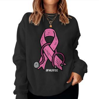 Breast Cancer Awareness Ribbon Nurse Scrub Top Women Sweatshirt
