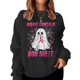 Breast Cancer Is Boo Sheet Ghost Halloween Awareness Groovy Women Sweatshirt - Seseable