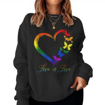 Butterfly Heart Rainbow Love Is Love Lgbt Gay Lesbian Pride Women Crewneck Graphic Sweatshirt - Seseable