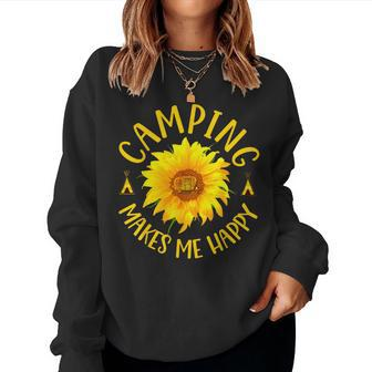 Camping Makes Me Happy Sunflower Camping Women Sweatshirt - Seseable