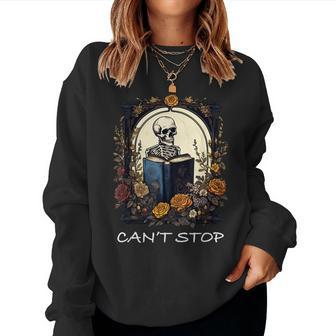 Can't Stop Floral Skeleton Reading Bookworm Reader Reading s Women Sweatshirt | Mazezy