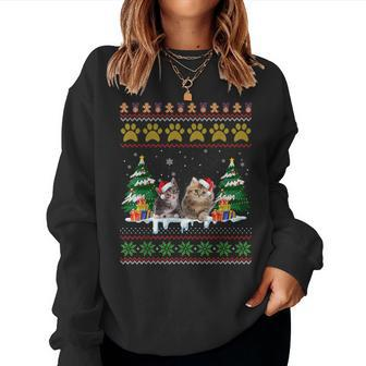 Cat Christmas Ugly Sweater Santa Hat For Cat Lover Women Sweatshirt | Mazezy