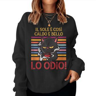Cat With Coffee For Italian Speaking Night Shifter Women Sweatshirt | Mazezy