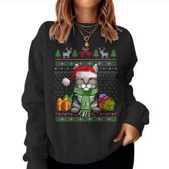 Cat Lover Cute Pixiebob Cat Santa Hat Ugly Christmas Sweater Women Sweatshirt - Monsterry