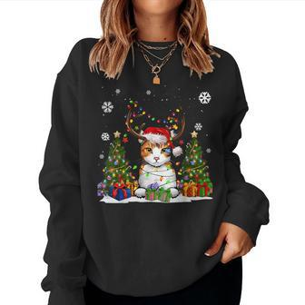 Cat Lovers Cute Eagean Cat Santa Hat Ugly Christmas Sweater Women Sweatshirt - Seseable