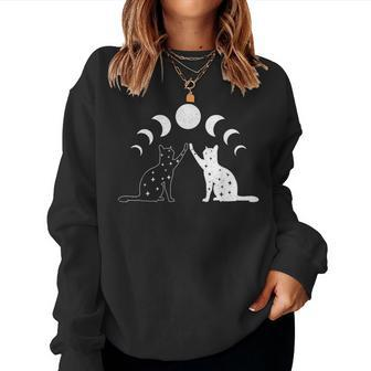 Cat Moon Vintage Witchy Cat Lovers And Celestial Enthusiasts Women Sweatshirt | Mazezy
