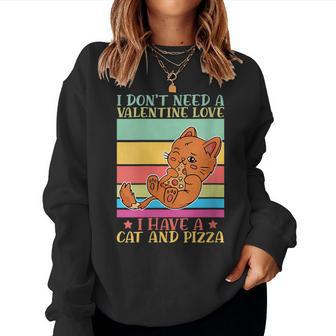 Cat And Pizza Italian Food Pizzaholics Pizza Lover Women Sweatshirt | Mazezy