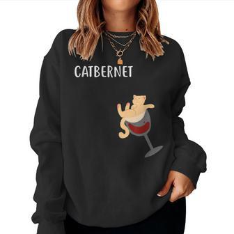 Cat In Wine Glass Catbernet Women Sweatshirt - Seseable