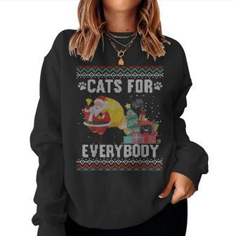 Cats For Everybody Christmas Cat Lover Ugly Sweater Women Sweatshirt - Seseable