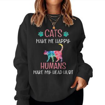 Cats Make Me Happy Cat Mom Kitten Lover Rainbow Women Sweatshirt | Mazezy