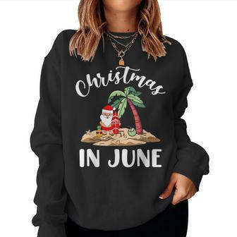 Celebrate Christmas In June With Funny Santa Surfboard Women Crewneck Graphic Sweatshirt - Seseable