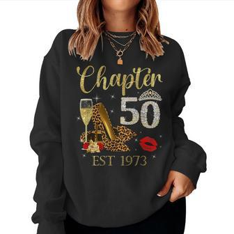 Chapter 50 Years Est 1973 50Th Birthday Wine Leopard Shoe Women Sweatshirt - Monsterry AU