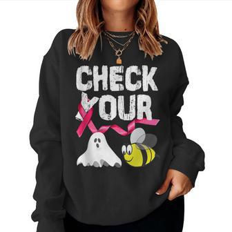 Check Your Boo Bees Breast Cancer Awareness Halloween Women Sweatshirt - Monsterry DE