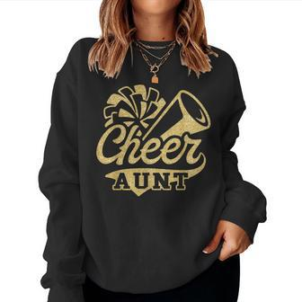 Cheer Aunt Biggest Fan Cheerleader Black Yellow Gold Pom Pom Women Sweatshirt - Monsterry