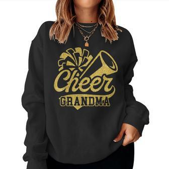 Cheer Grandma Biggest Fan Black Yellow Gold Pom Pom Women Sweatshirt - Seseable