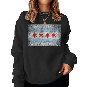 Chicago Flag Distressed Vintage Style Pride Women Women Sweatshirt | Mazezy