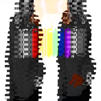 Chicago Illinois Lgbtq Gay Pride Rainbow Skyline Women Sweatshirt | Mazezy