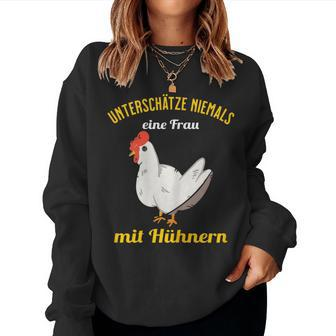 Chickens Underestimate Never A Woman With Chickens Women Sweatshirt - Thegiftio UK
