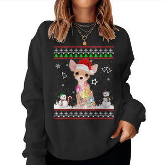Chihuahua Christmas Dog Light Ugly Sweater Women Sweatshirt - Monsterry