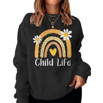 Child Life Pediatric Rainbow Hearts Flowers Retro Groovy 70S Women Crewneck Graphic Sweatshirt - Seseable
