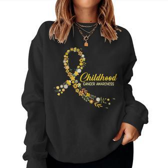 Childhood Cancer Awareness Hippie Flower Gold Ribbon Support Women Sweatshirt - Seseable