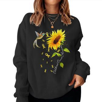 Childhood Cancer Awareness Hummingbird Sunflower Ribbon Women Sweatshirt - Seseable