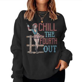 Chill The Fourth Out Retro Cowgirl Western 4Th Of July Women Women Sweatshirt | Mazezy