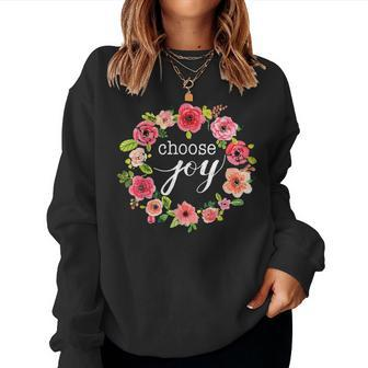Choose Joy Inspirational Quote Boho Floral Wreath Women Sweatshirt | Mazezy