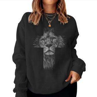 Christian Jesus Lion Of Tribe Judah Cross For Men Women Women Sweatshirt | Mazezy