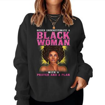Christian Never Underestimate Black Woman Prayer Plan Women Crewneck Graphic Sweatshirt - Seseable