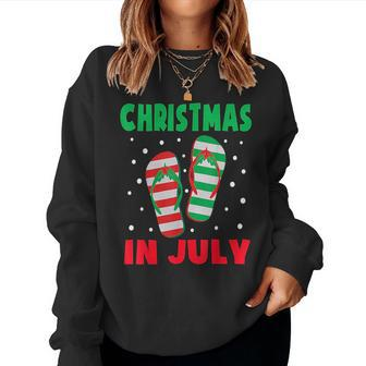 Christmas In July Flip Flops Funny Beach Summer Kids Toddler Women Crewneck Graphic Sweatshirt - Seseable