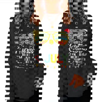 Christmas In July Santa Hat Sunglasses Summer Vacation Women Sweatshirt | Mazezy