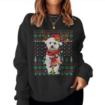 Christmas Lights Bichon Frise Reindeer Santa Ugly Sweater Women Sweatshirt - Seseable