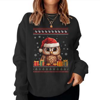 Christmas Owl Santa Hat Ugly Christmas Sweater Women Sweatshirt - Seseable