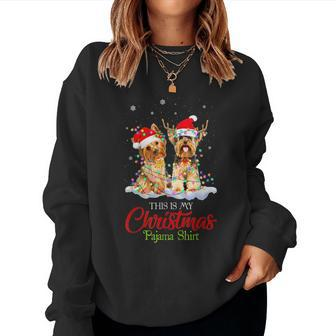 This Is My Christmas Pajama Yorkie Santa Hat Lights Women Sweatshirt | Mazezy