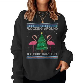 Christmas Tree Flamingo Ugly Christmas Sweaters Women Sweatshirt - Monsterry