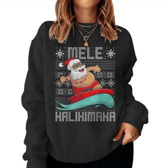 Christmas Ugly Sweater Mele Kalikimaka Apparel Santa Surf Women Sweatshirt - Seseable