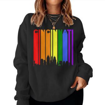 Cincinnati Ohio Lgbtq Gay Pride Rainbow Skyline Women Sweatshirt | Mazezy