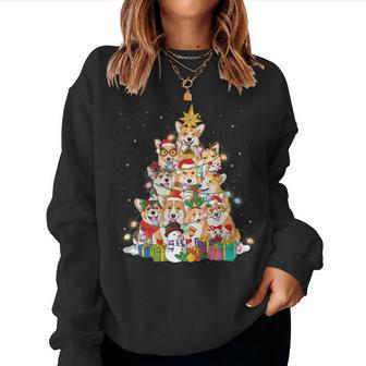 Corgi Christmas Tree Fairy Lights Santa Hat Pajama Dog Lover Women Sweatshirt | Mazezy