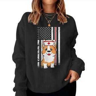 Corgi Dog Nurse American Flag Thin Red Line Appreciation Women Sweatshirt | Mazezy