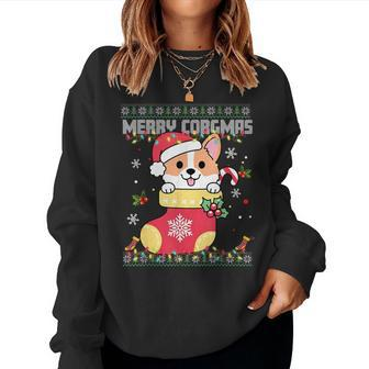 Corgi Ugly Christmas Sweater Merry Corgmas Stocking Santa Women Sweatshirt - Monsterry AU