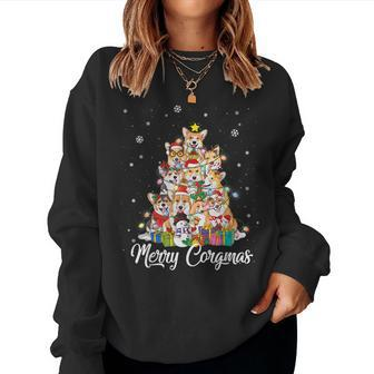 Corgimas Dog Christmas Corgi Santa Hats Xmas Tree Lights Women Sweatshirt | Mazezy