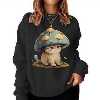 Cottagecore Cat Mushroom Hat Aesthetic Kawaii Women Sweatshirt - Monsterry