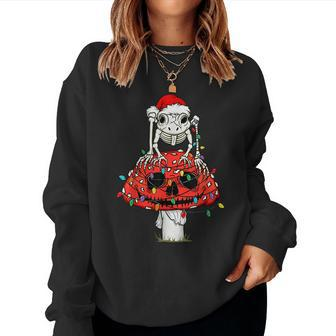Cottagecore Skeleton Frog Skull Mushroom Goth Christmas Frog Women Sweatshirt | Mazezy