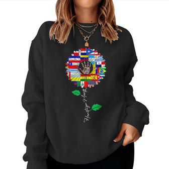 All Countries Flags Sunflower Hispanic Heritage Month Latino Women Sweatshirt - Monsterry