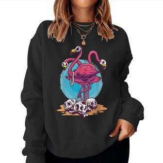 Creepy Flamingo Halloween Horror Skull Women Sweatshirt | Mazezy