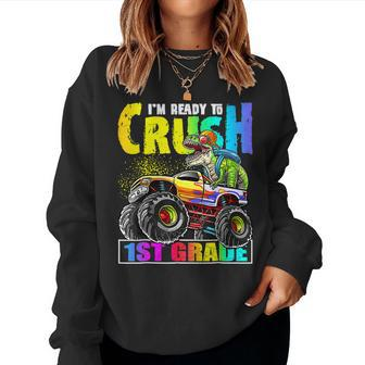 Crush 1St Grade Dinosaur Monster Truck Back To School Boys Women Sweatshirt - Thegiftio UK