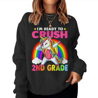 Crush 2Nd Grade Dabbing Unicorn Back To School Girls Gift Women Crewneck Graphic Sweatshirt - Seseable