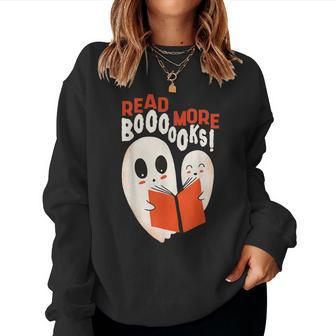 Cute Boo Read More Book Librarian English Teacher Halloween Women Crewneck Graphic Sweatshirt - Thegiftio UK
