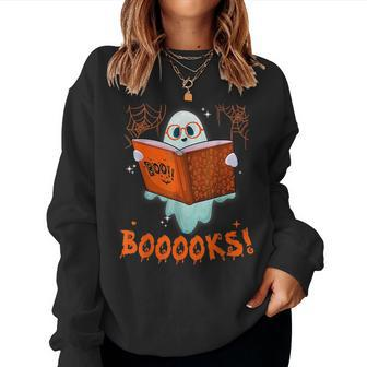 Cute Booooks Ghost Halloween Teacher Librarian Book Reading For Teacher Women Sweatshirt | Mazezy